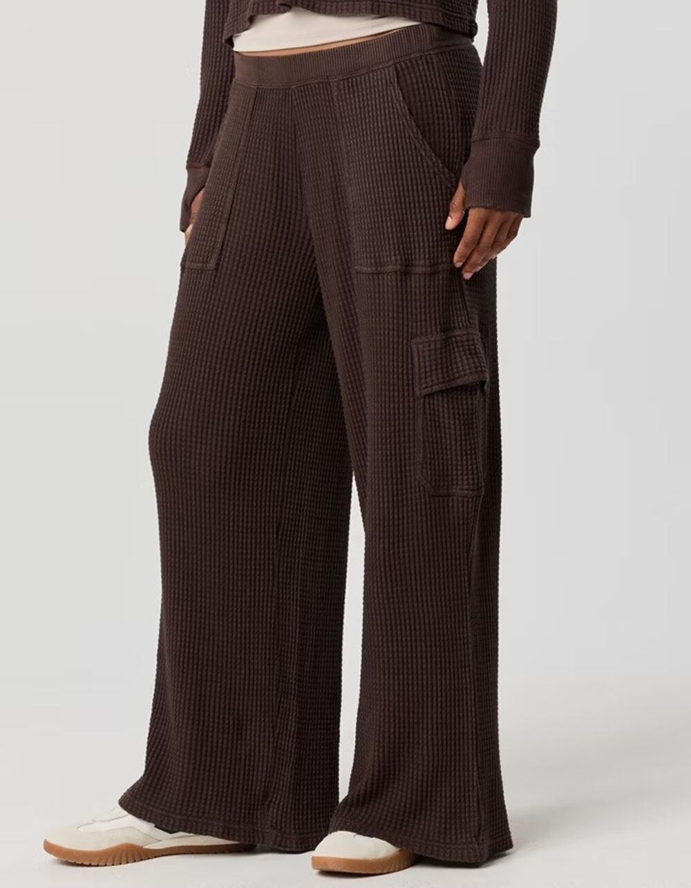 Aerie OFFLINE Waffle Knit Cargo Pants S short Brown Comfort Lounge Athleisure
